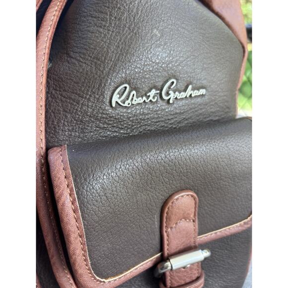 ROBERT GRAHAM Brown Pebbled Leather BACKPACK Large - Picture 3 of 9